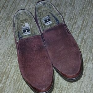 Womens Frye Burgundy Suede Shearling Loagers Sz: 9